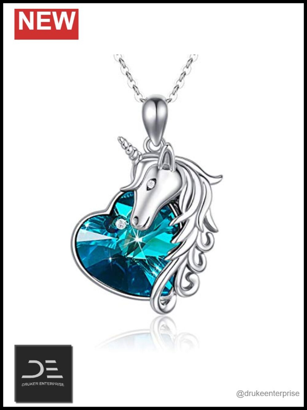 925 Sterling Silver Unicorn Pendant Necklace Crystal Hypoallergenic Jewelry